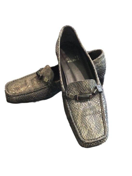 Stuart Weitzman Shoes - Stuart Weitzman gray snake print square toe loafers/slip ons. Size 5